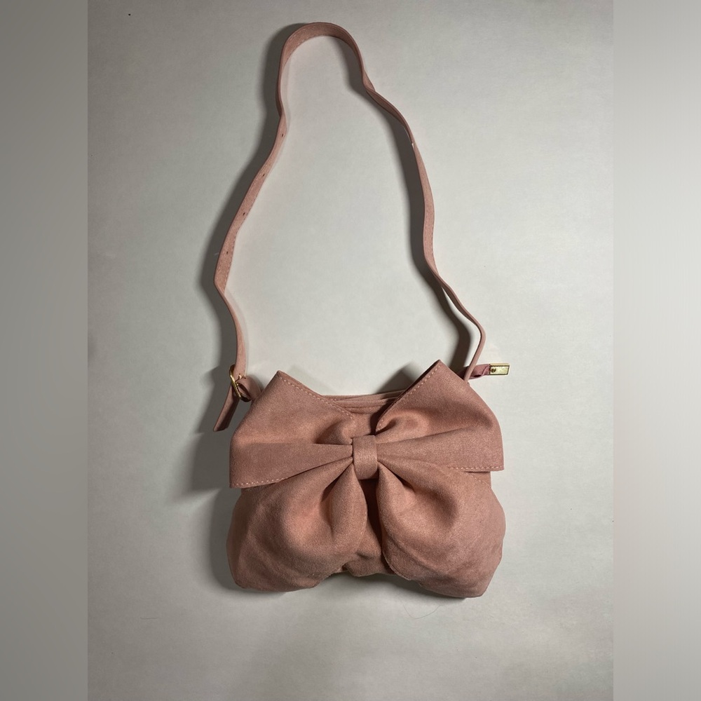 Pink Bow Woman's Shoulder Bag Suede Texture